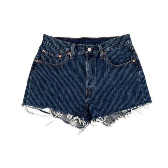 Levi’s 501 Women's Denim‎ 2019 Pinstripe Cut Off Jean Shorts Button Fly Size W29 - Picture 1 of 5